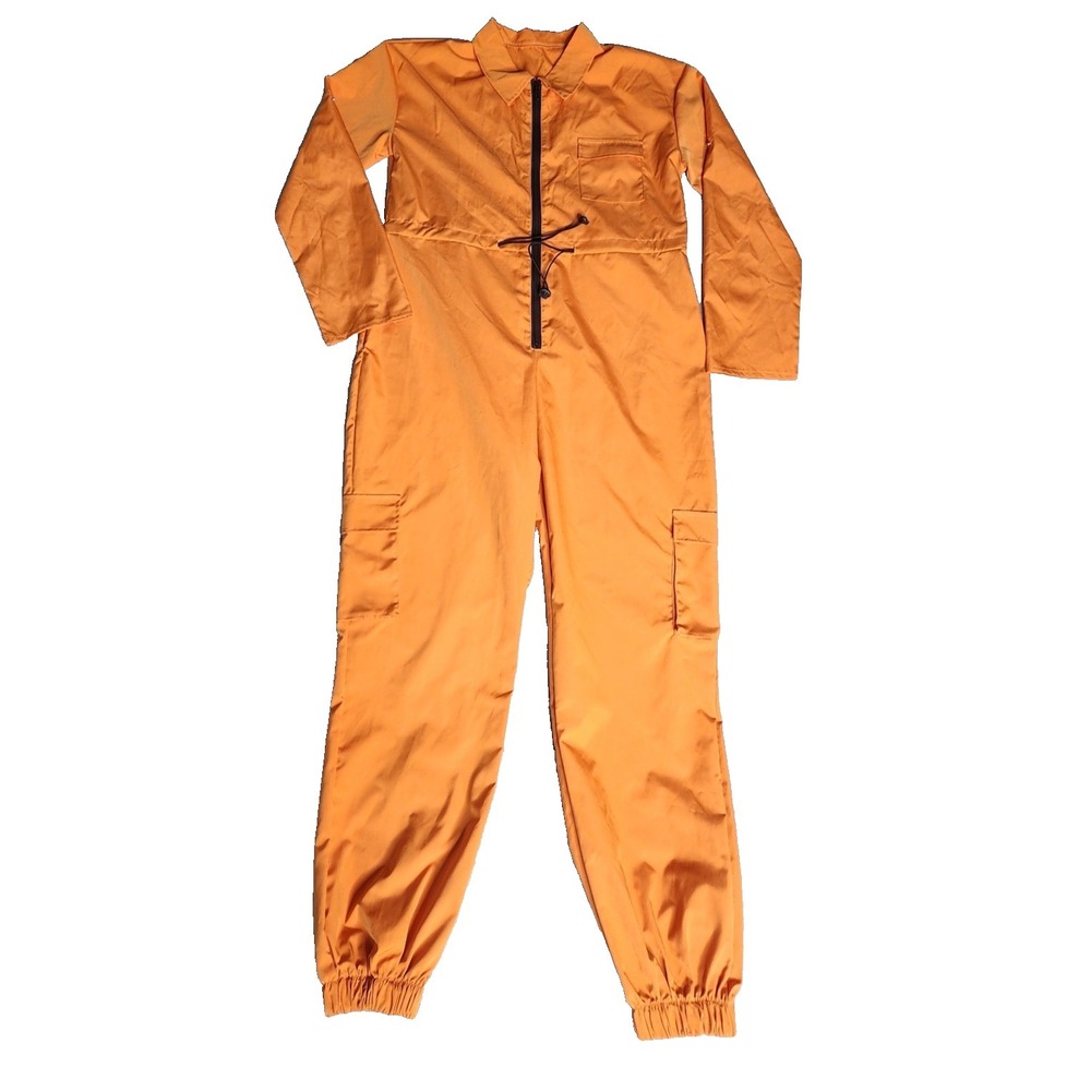 Jumpsuit Womens Large Orange Pockets Elastic Cuffs‎ Jogger Hem Size L